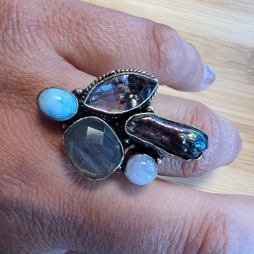 Silver Multi-Stone Ring With Lab & Larimar - image 8